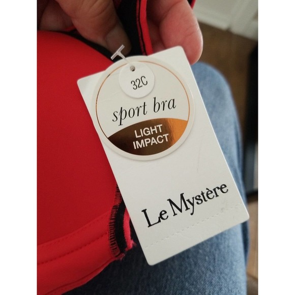 Light Impact Sports Bra Size 32C Women's Le Mystere Wire free US Black/Red New - Picture 4 of 9